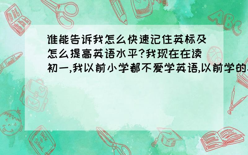 谁能告诉我怎么快速记住英标及怎么提高英语水平?我现在在读初一,我以前小学都不爱学英语,以前学的英语基本不会.但是我现在读初一,十分后悔自己以前没好好学英语,现在我想让各位告诉