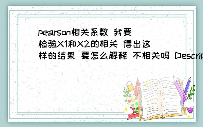 pearson相关系数 我要检验X1和X2的相关 得出这样的结果 要怎么解释 不相关吗 Descriptive Statistics Mean急急急！！！