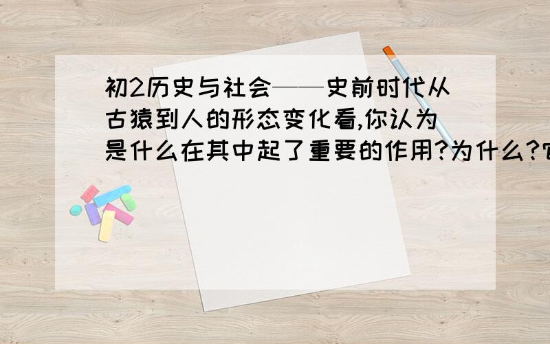 初2历史与社会——史前时代从古猿到人的形态变化看,你认为是什么在其中起了重要的作用?为什么?它还有什么现实意义?