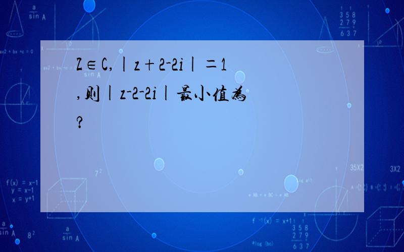 Z∈C,|z+2-2i|＝1,则|z-2-2i|最小值为?