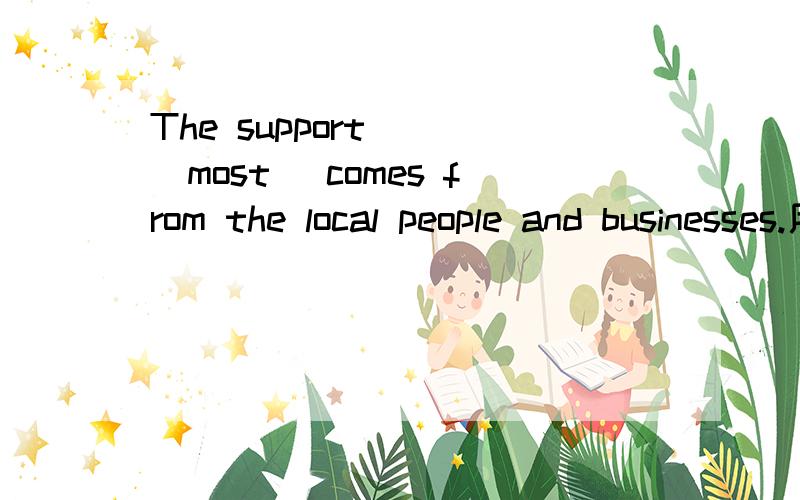 The support___(most) comes from the local people and businesses.用单词的适当形式填空