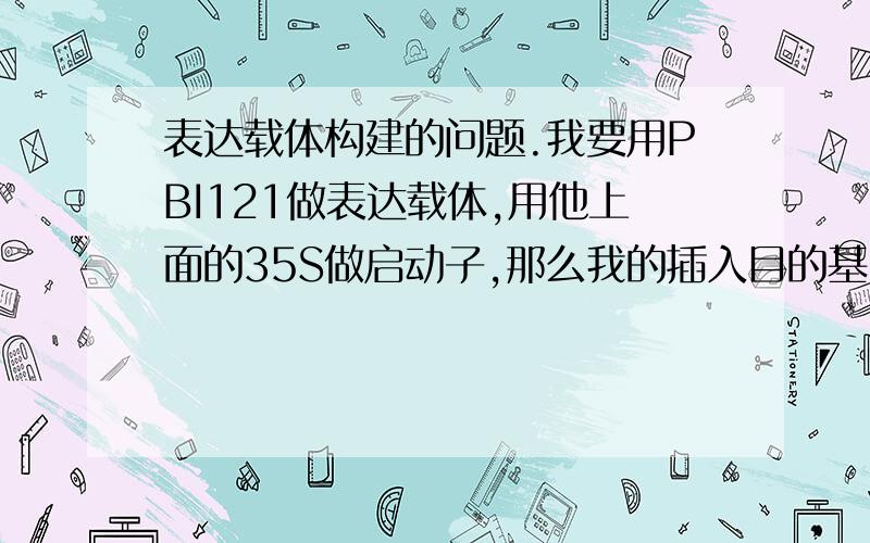 表达载体构建的问题.我要用PBI121做表达载体,用他上面的35S做启动子,那么我的插入目的基因的启动子是不是要和表达载体上的启动子在一个编码区,设计引物时要怎么设计才能让PBI121上的启动