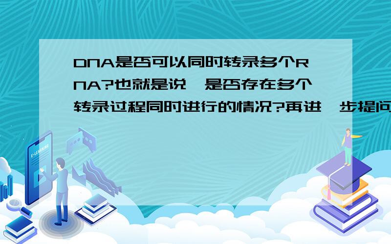 DNA是否可以同时转录多个RNA?也就是说,是否存在多个转录过程同时进行的情况?再进一步提问：多个转录过程能否同时开始,或者同时结束?