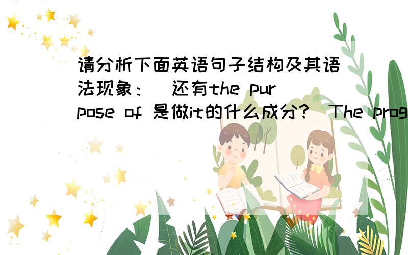 请分析下面英语句子结构及其语法现象：（还有the purpose of 是做it的什么成分?）The program leaders believe stongly in the progrom and say that the purpose of it is to give young overseas Chinese the chance to learn more abou