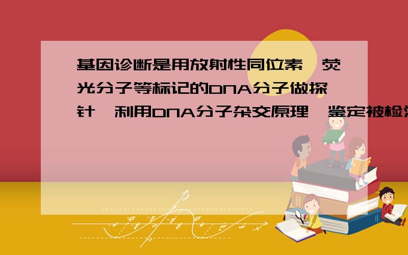 基因诊断是用放射性同位素、荧光分子等标记的DNA分子做探针,利用DNA分子杂交原理,鉴定被检测标本上的遗传信息,达到检测疾病的目的．比如；用β－珠蛋白的DNA探针可以检测出镰刀状细胞