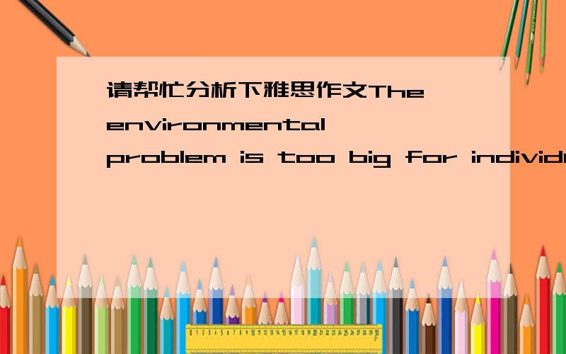 请帮忙分析下雅思作文The environmental problem is too big for individual or individual country,that is to say,the only way to protect environment is at an international level .To what extend do you agree or disagree?要怎么写呢