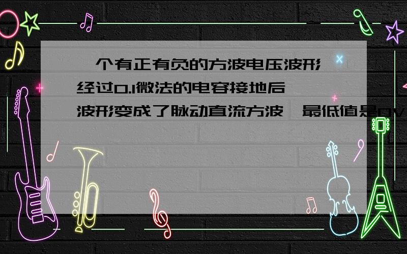 一个有正有负的方波电压波形,经过0.1微法的电容接地后,波形变成了脉动直流方波,最低值是0V,最高值是之前正负值的绝对值之和.请问,电容的隔直通交作用是如何在其中体现的还是以方波为