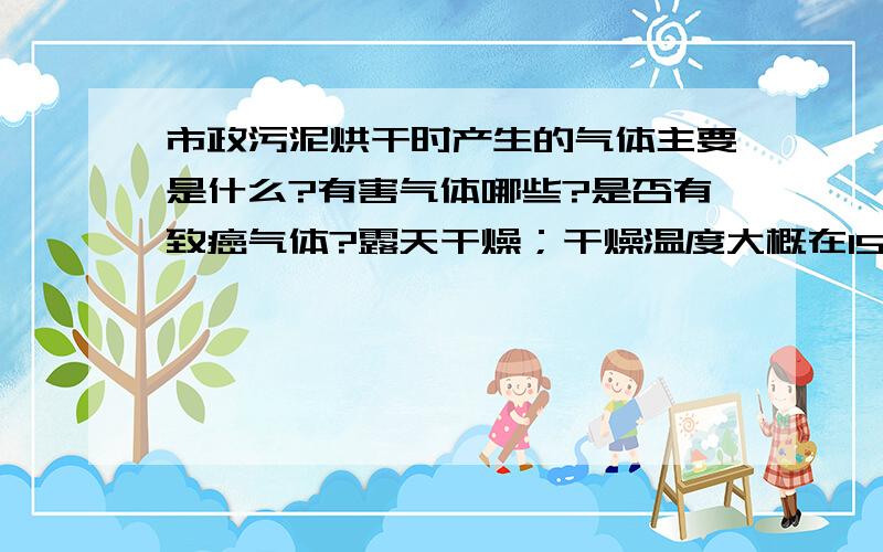 市政污泥烘干时产生的气体主要是什么?有害气体哪些?是否有致癌气体?露天干燥；干燥温度大概在150~200度之间；打酱油都会沾一身臭味.请简单说明即可,照搬也请有点根据,别弄得LV唇不对MA