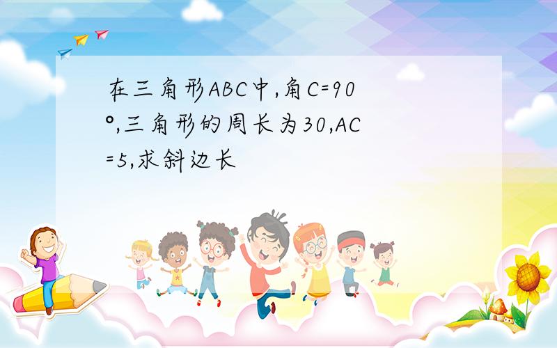 在三角形ABC中,角C=90°,三角形的周长为30,AC=5,求斜边长