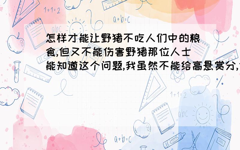 怎样才能让野猪不吃人们中的粮食,但又不能伤害野猪那位人士能知道这个问题,我虽然不能给高悬赏分,但我从心里感谢你!