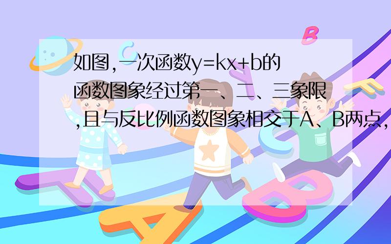 如图,一次函数y=kx+b的函数图象经过第一、二、三象限,且与反比例函数图象相交于A、B两点,与y轴交于点C.与x轴交于点D,OB=根号5,且点B横坐标是点B的纵坐标的2倍.（1）求反比例函数的解析式（2