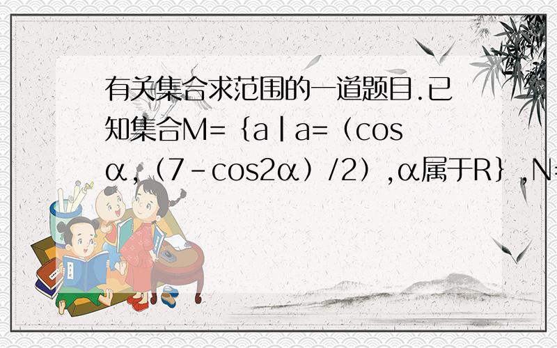 有关集合求范围的一道题目.已知集合M=｛a|a=（cosα,（7-cos2α）/2）,α属于R｝,N={b|b=（cosβ,λ+sinβ）,β属于R｝,若M∩N≠空集,求λ的取值范围一轮复习的题目。