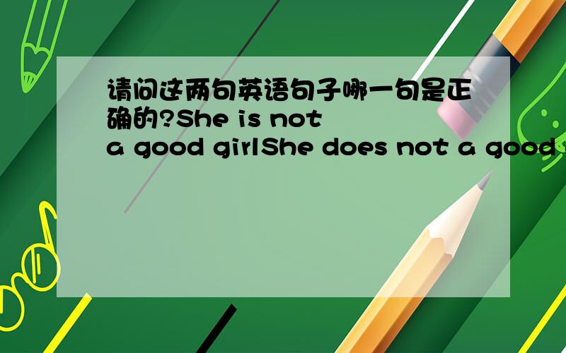请问这两句英语句子哪一句是正确的?She is not a good girlShe does not a good girl请问两句哪句才是正确的呢?为什么?