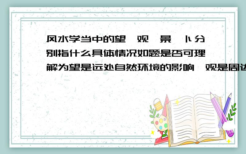 风水学当中的望、观、景、卜分别指什么具体情况如题是否可理解为望是远处自然环境的影响、观是周边自然环境的影响、卜是家庭因素的影响？那景呢？