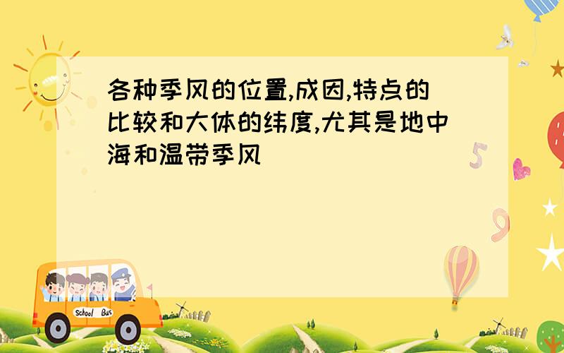 各种季风的位置,成因,特点的比较和大体的纬度,尤其是地中海和温带季风