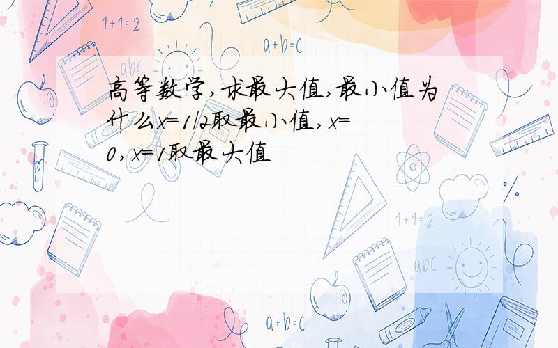 高等数学,求最大值,最小值为什么x=1/2取最小值,x=0,x=1取最大值