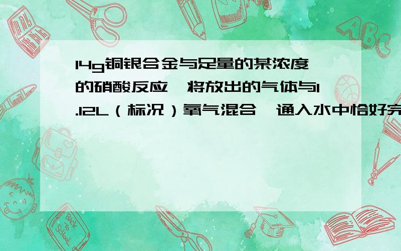 14g铜银合金与足量的某浓度的硝酸反应,将放出的气体与1.12L（标况）氧气混合,通入水中恰好完全吸收,则合金中铜的质量为（）2g请问是怎么算的啊?硝酸浓度不确定怎么判断放出的是什么气