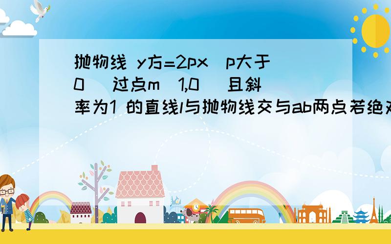 抛物线 y方=2px（p大于0） 过点m(1,0) 且斜率为1 的直线l与抛物线交与ab两点若绝对值ab=4,求p的值 若p=2,求△oab的面积