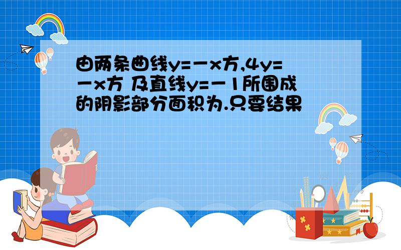 由两条曲线y=－x方,4y=－x方 及直线y=－1所围成的阴影部分面积为.只要结果