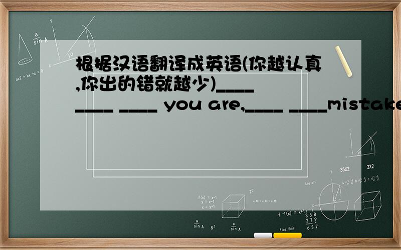 根据汉语翻译成英语(你越认真,你出的错就越少)____ ____ ____ you are,____ ____mistakes you will make