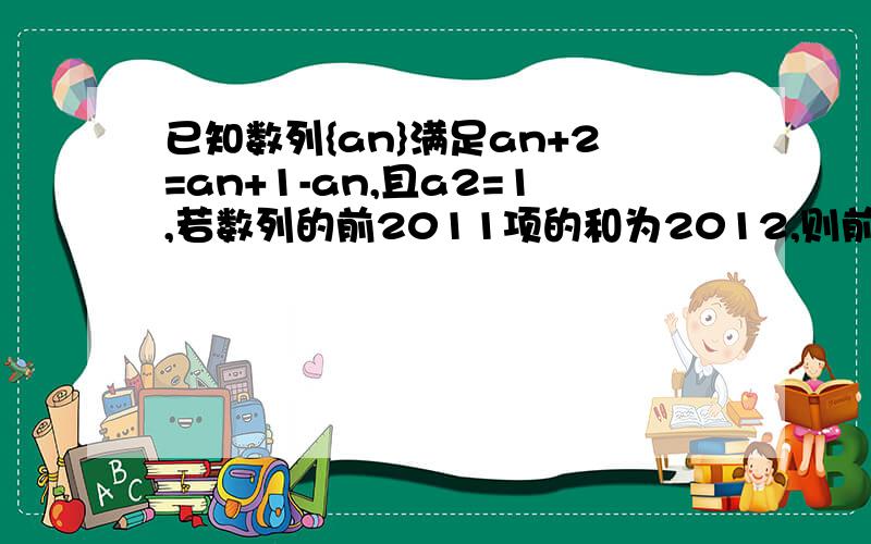 已知数列{an}满足an+2=an+1-an,且a2=1,若数列的前2011项的和为2012,则前2012项的和等于