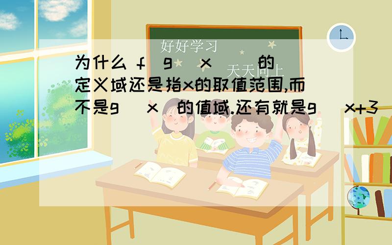 为什么 f[g (x) ]的定义域还是指x的取值范围,而不是g (x)的值域.还有就是g (x+3)=4x+6是x+3满足解析式 还是就是x+3中的x满足解析式