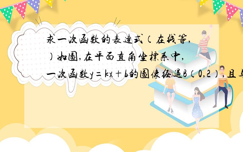 求一次函数的表达式（在线等,）如图,在平面直角坐标系中,一次函数y=kx+b的图像经过B（0,2）,且与x轴的正半轴相交于点A,点P、Q在线段AB上,点M、N在线段OA上,且△OPM与△QMN是相似比为3：1的两