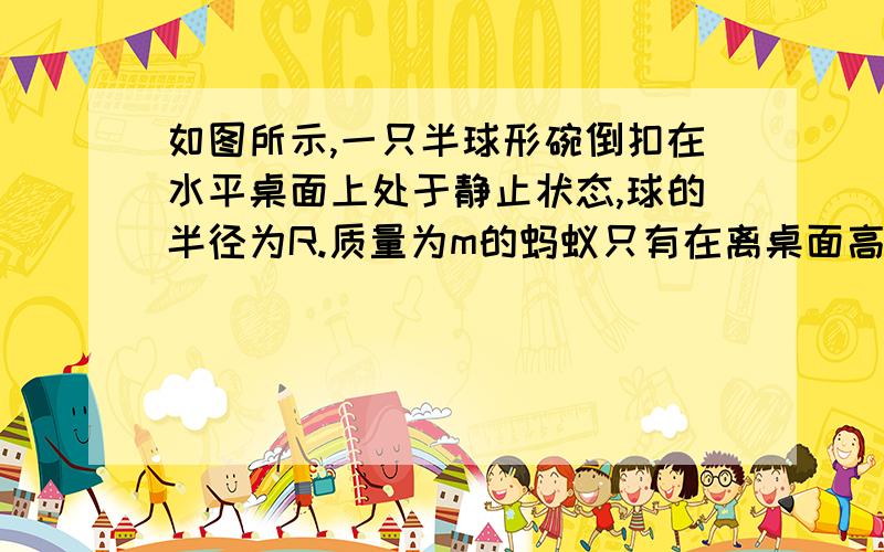 如图所示,一只半球形碗倒扣在水平桌面上处于静止状态,球的半径为R.质量为m的蚂蚁只有在离桌面高度大于或等于五分之四R时,才能停在碗上.那么蚂蚁和碗面间的最大静摩擦力为答案是A.我想