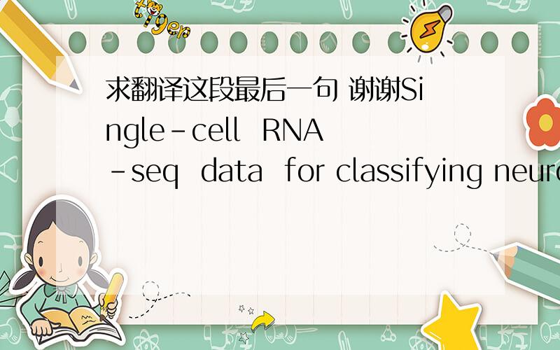 求翻译这段最后一句 谢谢Single-cell  RNA-seq  data  for classifying neuronal subtypes will have  additional  applications.  For example, correlation of differentially expressed genes with connectivity and electrophysiology might deci-pher e