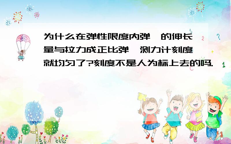 为什么在弹性限度内弹簧的伸长量与拉力成正比弹簧测力计刻度就均匀了?刻度不是人为标上去的吗.