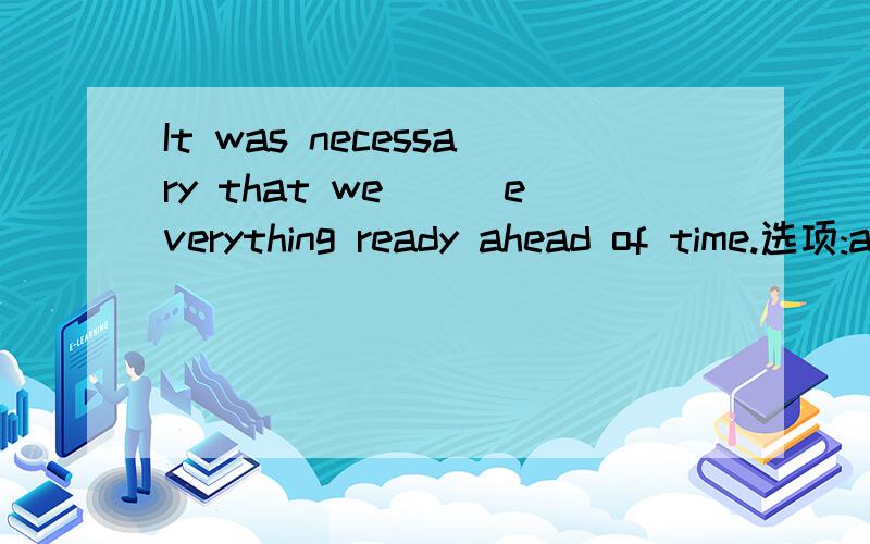 It was necessary that we___everything ready ahead of time.选项:a、makeb、 madec、 had maded、 have made