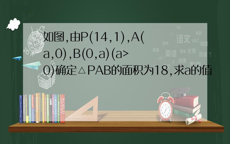 如图,由P(14,1),A(a,0),B(0,a)(a>0)确定△PAB的面积为18,求a的值