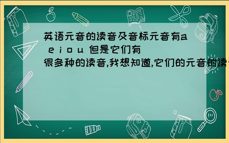 英语元音的读音及音标元音有a e i o u 但是它们有很多种的读音,我想知道,它们的元音的读音,就像a的元音读音到底是 /ei/ 还是 /ae/ 就是 元音在闭音节和开音节中的读音是什么。