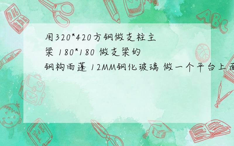 用320*420方钢做支柱主梁 180*180 做支梁的钢构雨蓬 12MM钢化玻璃 做一个平台上面再做20米广告牌要多少钱平台主梁有320*420 320*220 方钢后面要做4层支撑宽12M大概300个平方吧