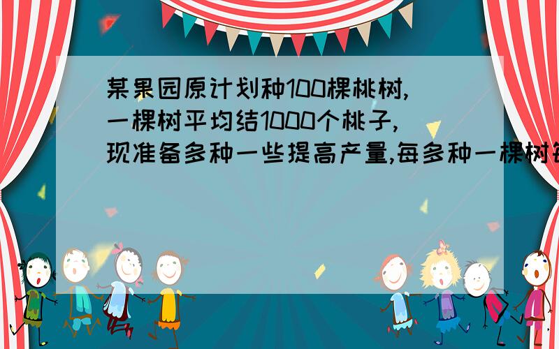 某果园原计划种100棵桃树,一棵树平均结1000个桃子,现准备多种一些提高产量,每多种一棵树每棵桃树的产量就减少2个,但多种的桃树不能超过100棵,若要使产量增加15.2％,应多种多少棵?