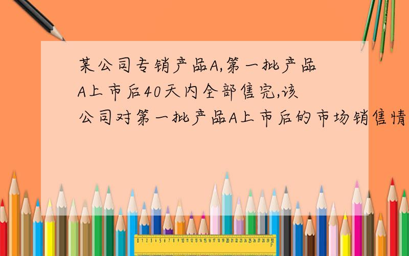 某公司专销产品A,第一批产品A上市后40天内全部售完,该公司对第一批产品A上市后的市场销售情况进行了了跟