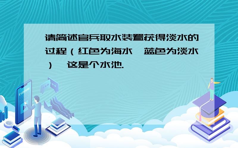 请简述官兵取水装置获得淡水的过程（红色为海水,蓝色为淡水）,这是个水池.