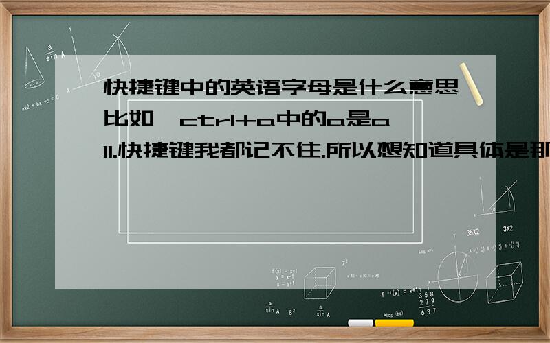 快捷键中的英语字母是什么意思比如,ctrl+a中的a是all.快捷键我都记不住.所以想知道具体是那个单词的缩写.有知道的帮帮忙.