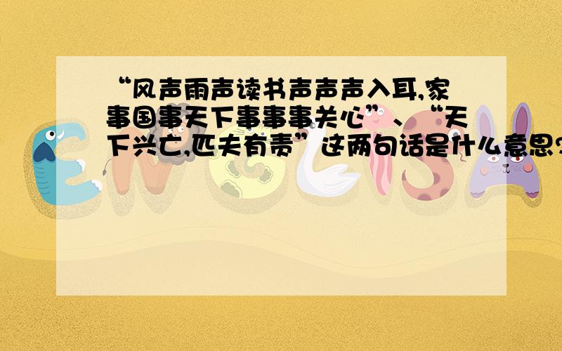 “风声雨声读书声声声入耳,家事国事天下事事事关心”、“天下兴亡,匹夫有责”这两句话是什么意思?