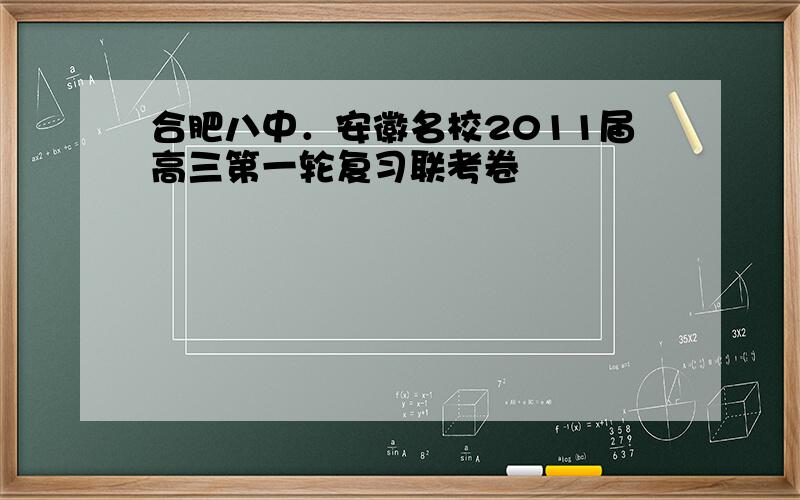 合肥八中．安徽名校2011届高三第一轮复习联考卷