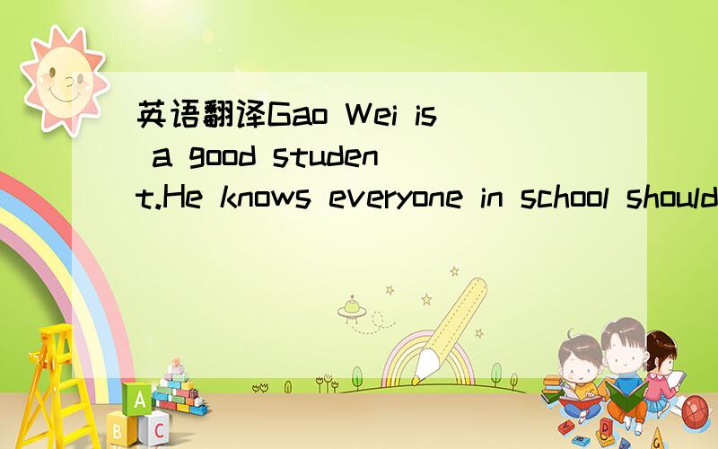 英语翻译Gao Wei is a good student.He knows everyone in school should obey the rules .He come to school early.He listen to his teacher carefully.He never makes noise in class.He's a group leader.His group is making a list of rules fou the class.1.