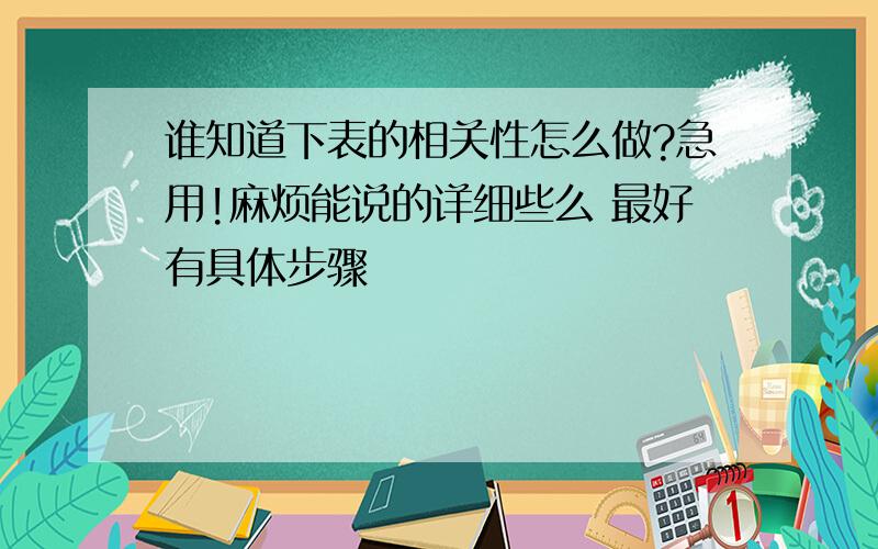 谁知道下表的相关性怎么做?急用!麻烦能说的详细些么 最好有具体步骤