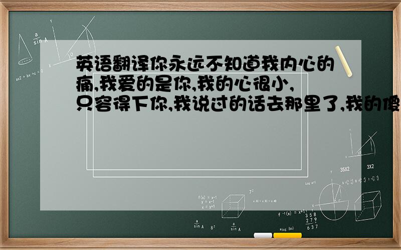 英语翻译你永远不知道我内心的痛,我爱的是你,我的心很小,只容得下你,我说过的话去那里了,我的傻宝,我想你,真的,你看不到我的悲伤,好想哭,没有你,我幸福给谁看?