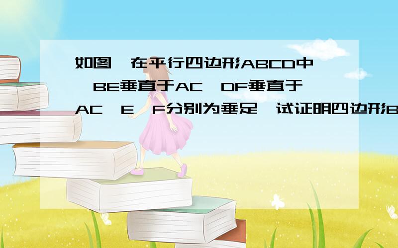 如图,在平行四边形ABCD中,BE垂直于AC,DF垂直于AC,E,F分别为垂足,试证明四边形BEDF是平行四边形