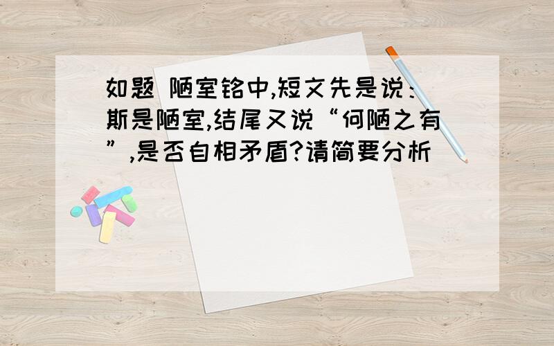 如题 陋室铭中,短文先是说：斯是陋室,结尾又说“何陋之有”,是否自相矛盾?请简要分析