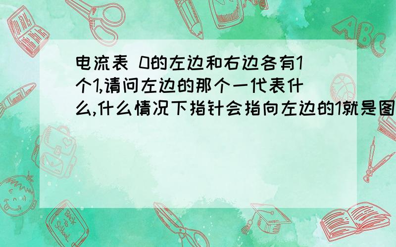 电流表 0的左边和右边各有1个1,请问左边的那个一代表什么,什么情况下指针会指向左边的1就是图片上的 请各位解释解释