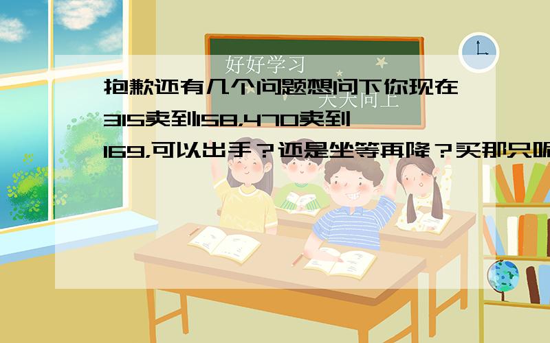 抱歉还有几个问题想问下你现在315卖到158，470卖到169，可以出手？还是坐等再降？买那只呢？