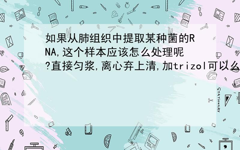 如果从肺组织中提取某种菌的RNA,这个样本应该怎么处理呢?直接匀浆,离心弃上清,加trizol可以么?或者除了液氮还有别的方法么?