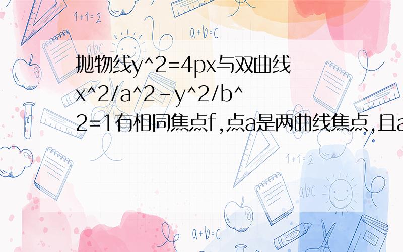 抛物线y^2=4px与双曲线x^2/a^2-y^2/b^2=1有相同焦点f,点a是两曲线焦点,且af垂直x轴求双曲线离心率,