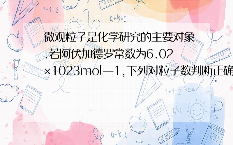 微观粒子是化学研究的主要对象.若阿伏加德罗常数为6.02×1023mol—1,下列对粒子数判断正确的是